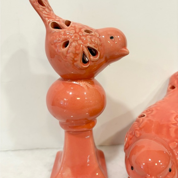 Set of 2 Ceramic Birds Pink / Salmon Color - Picture 4 of 8